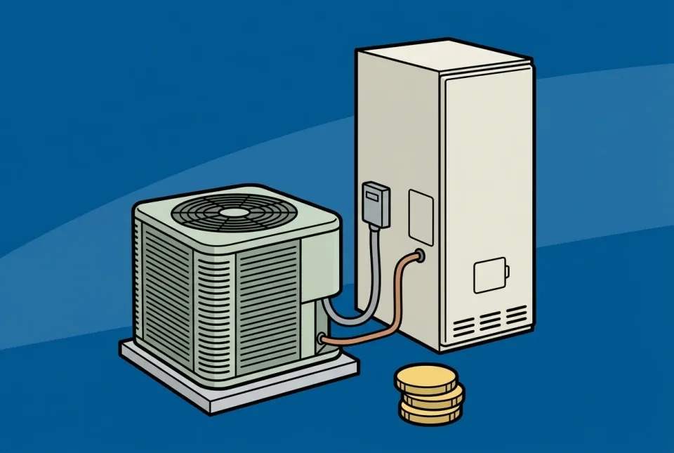 Illustration of a matched AC condenser and furnace sold as a combo