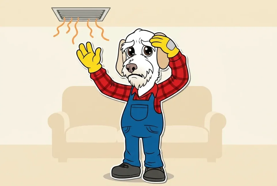 Illustration of Sonny feeling weak warm air from a ceiling vent
