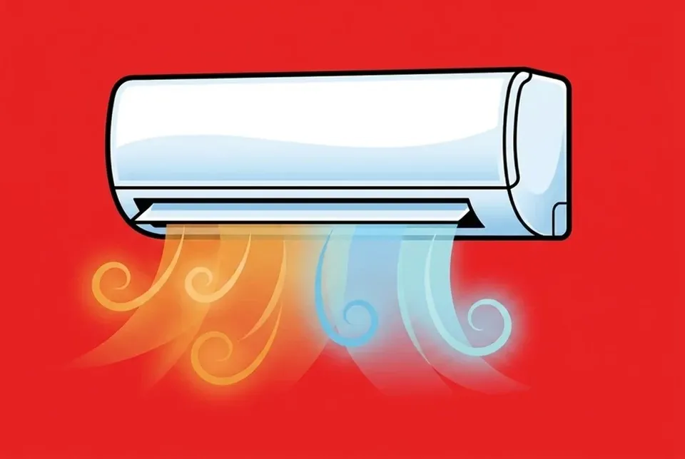 A ductless mini-split head blowing warm and cool air