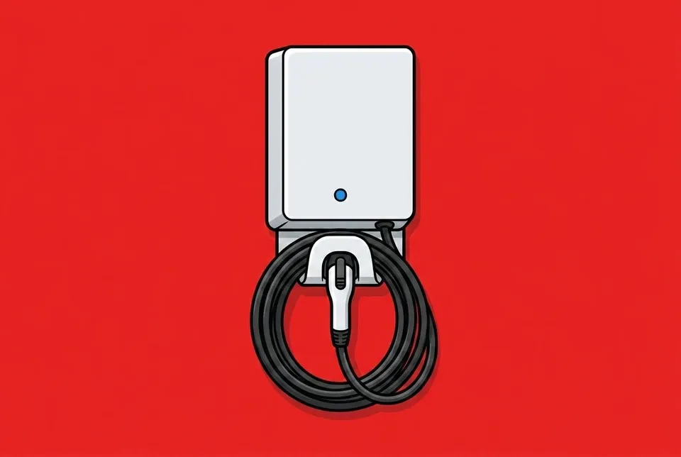 A wall-mounted Level 2 EV charging station