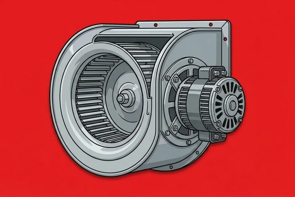 A furnace blower wheel and motor assembly