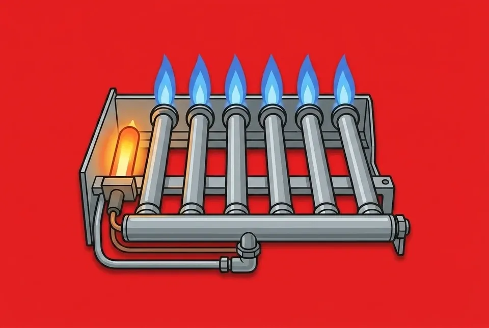A furnace burner assembly with an igniter and blue flames