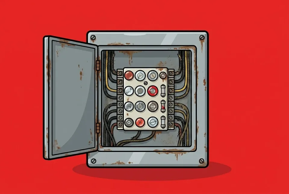 An old outdated fuse box being replaced