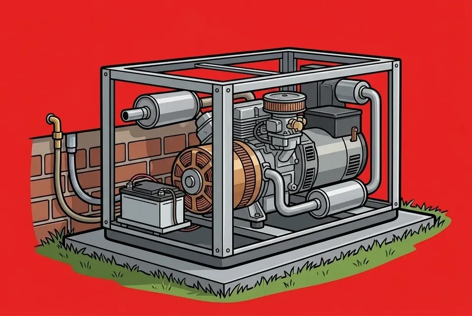 The internal engine and alternator of a standby generator