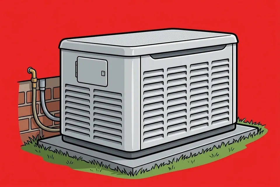 A whole-home standby generator on a concrete pad