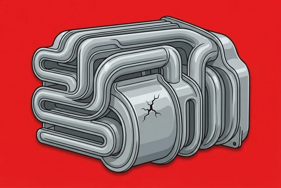 A furnace heat exchanger being inspected for cracks