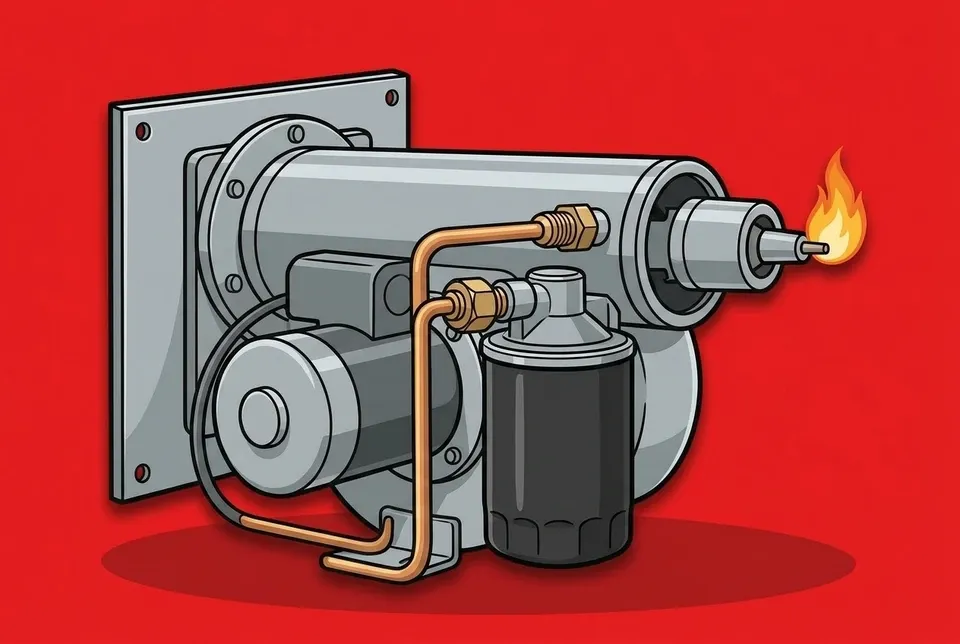 An oil furnace burner assembly with a filter and nozzle