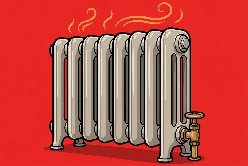A cast-iron home radiator with warm heat rising