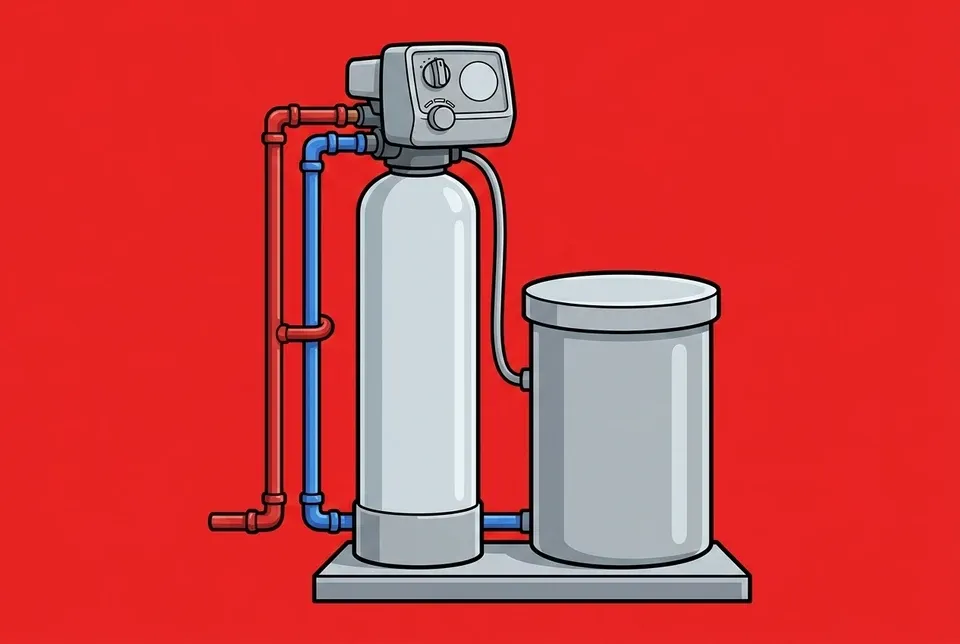 A home water softener with a resin tank and brine tank