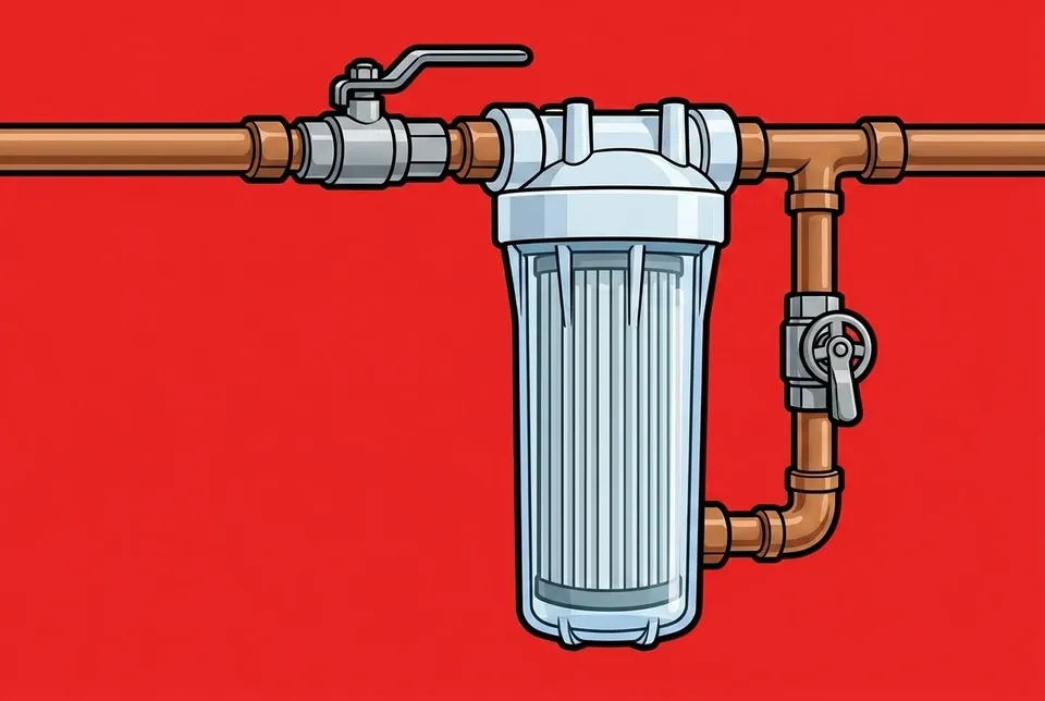 A whole-home water filter installed on the main water line