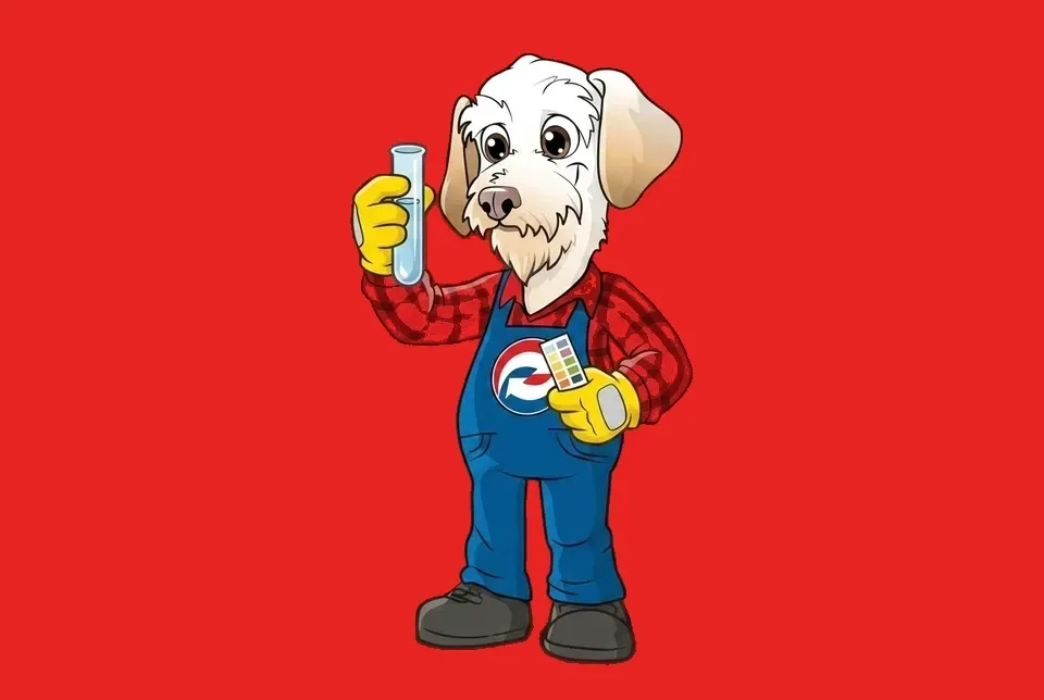 Sonny the Leonard Splaine mascot examining a test tube of water