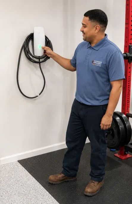 A Leonard Splaine electrician testing a newly installed EV charger