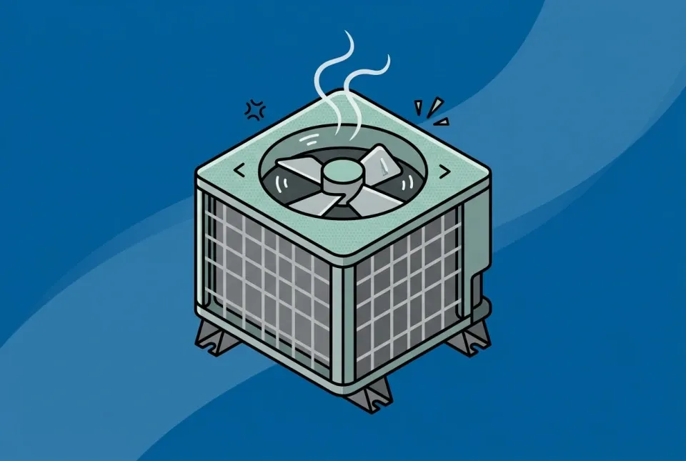 Illustration of an outdoor AC unit with its top fan stopped still