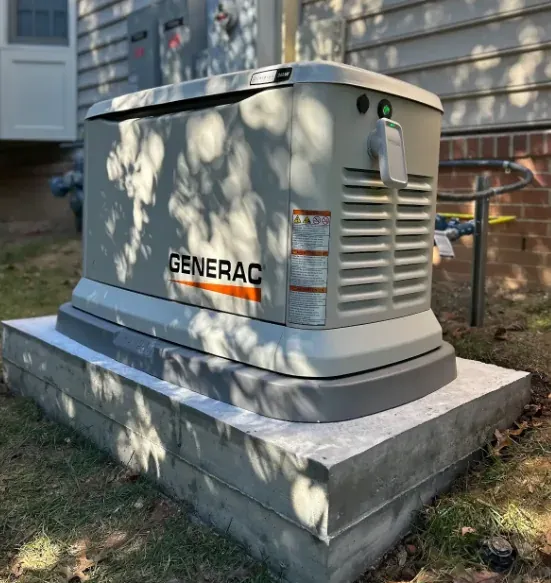 A Generac standby generator installed on a pad beside a Northern Virginia home