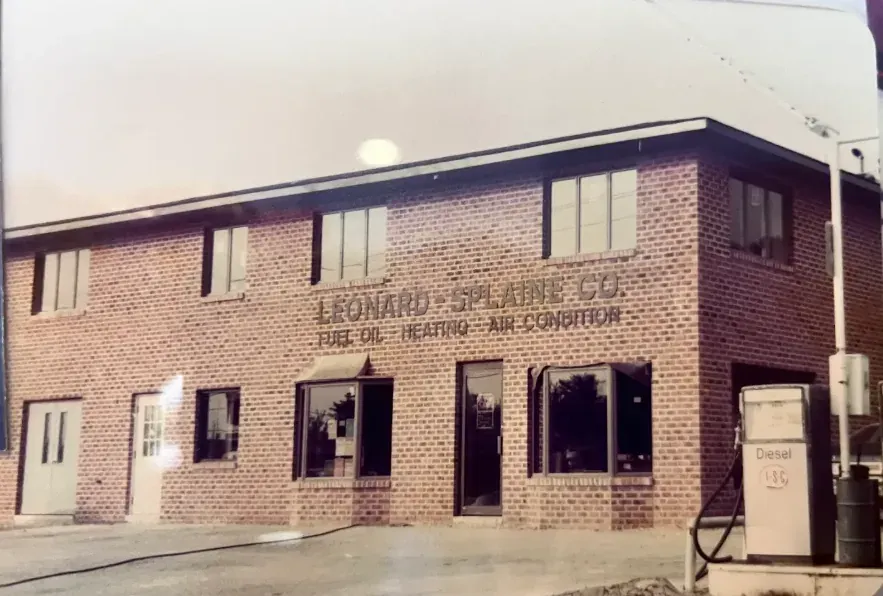 The original Leonard Splaine Co. office, its sign reading Fuel Oil, Heating, Air Conditioning