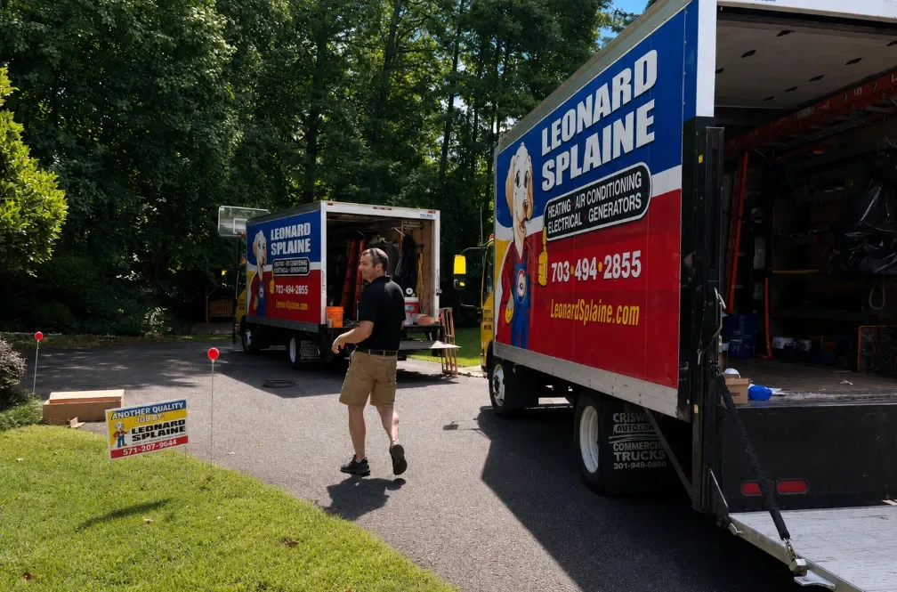 A Leonard Splaine install truck loaded up at a Northern Virginia job site