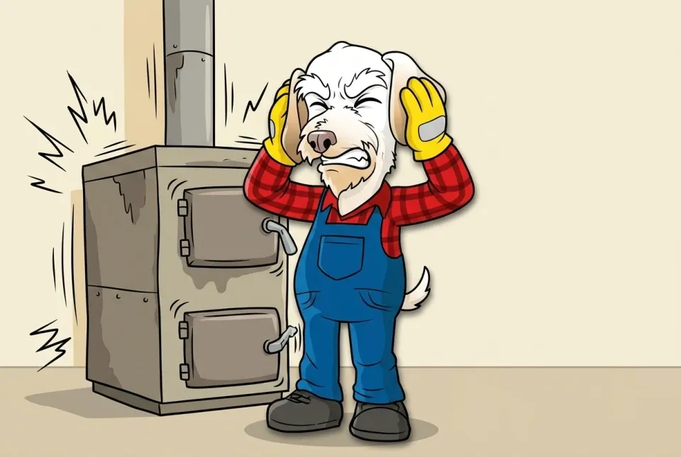 Illustration of Sonny covering his ears beside a rattling furnace