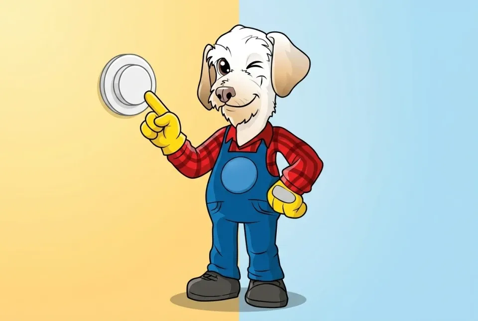 Illustration of Sonny setting a thermostat between a summer and winter wall