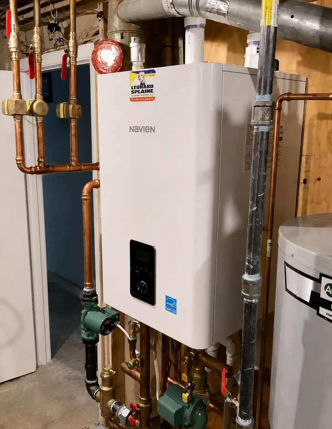 A Navien tankless water heater installed by Leonard Splaine