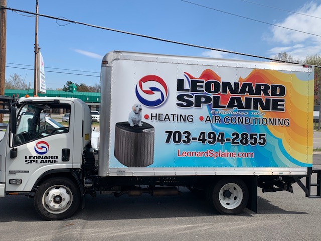 Leonard splaine installation truck for HVAC, airconditioning, and heating installations in northern virginia