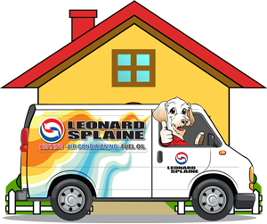 Sonny the HVAC dog driving the Leonard Splaine van