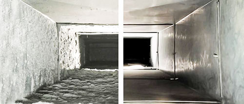 Before and after cleaning view of residential ducts