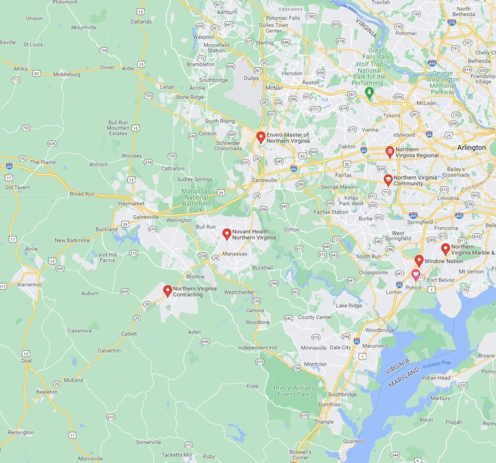 Google Map of Northern Virginia Home Heating Oil Delivery Area