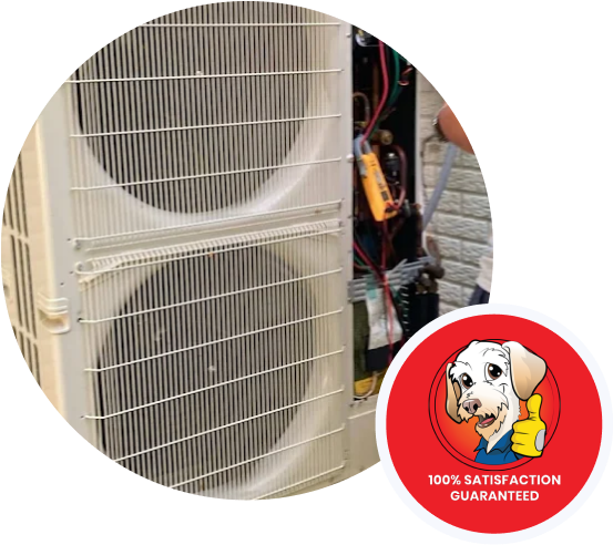 HVAC repair service with 100% Satisfaction Guaranteed badge.